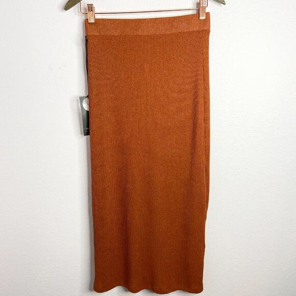 Privacy Please Kayleigh Pull-On Midi Skirt In Rust Metallic NWT Size Medium - Picture 4 of 10
